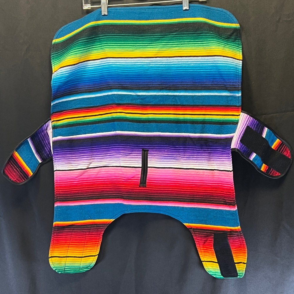 Baja Ponchos Mexican Serape Dog Coat XXL Multi-Color Striped Vest Harness Slit